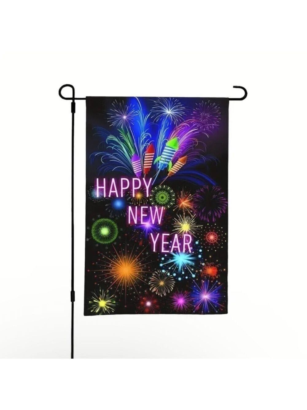 Happy New Year Welcome Garden Flag, Fireworks No Flagpole NIP